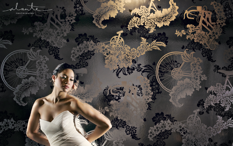 Bride at the Columbia Tower Club with Metallic Wallpaper