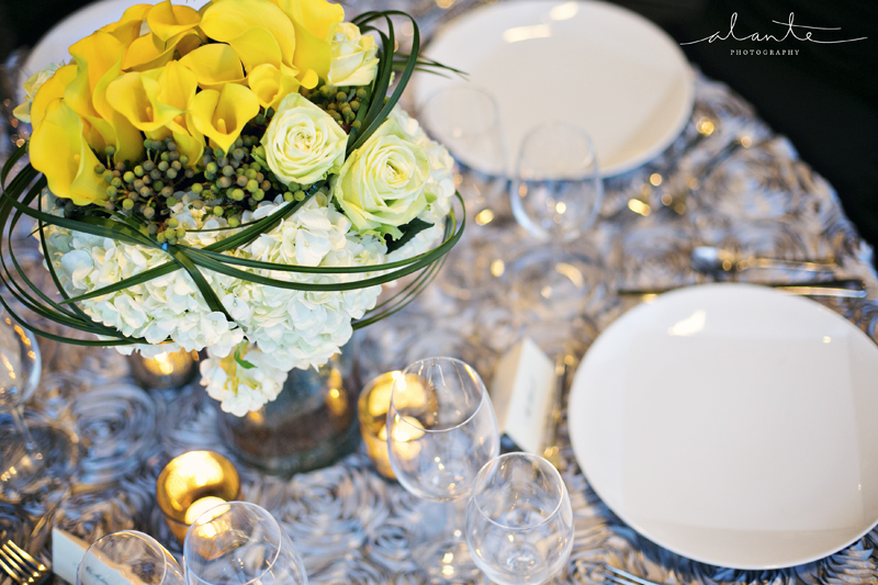 Pretty wedding tabletop design by Shindig Events and Ravenna Bloom at Columbia Tower Club