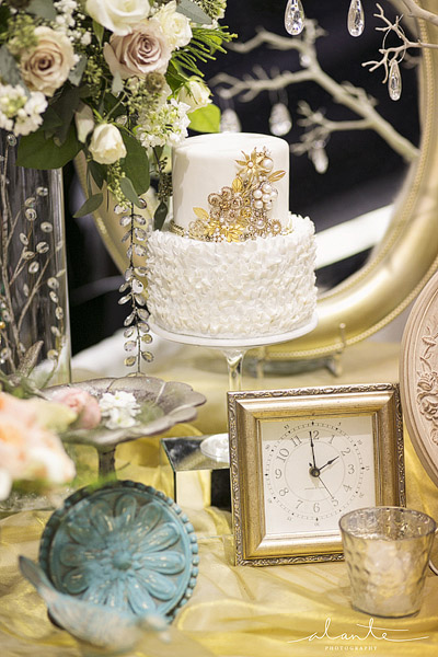 Tallant House white and gold ruffled wedding cake