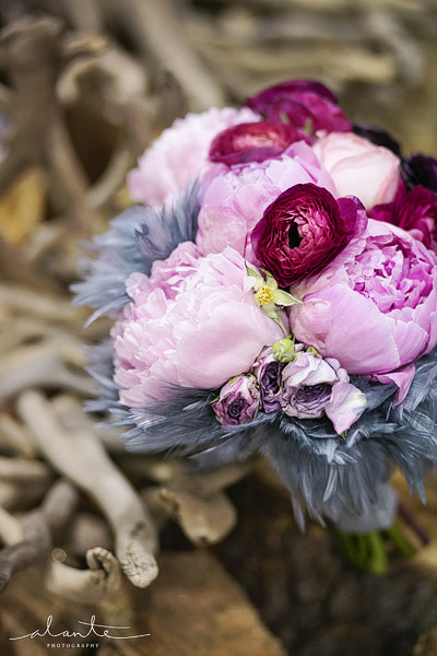Pink and grey peonie wedding bouquet